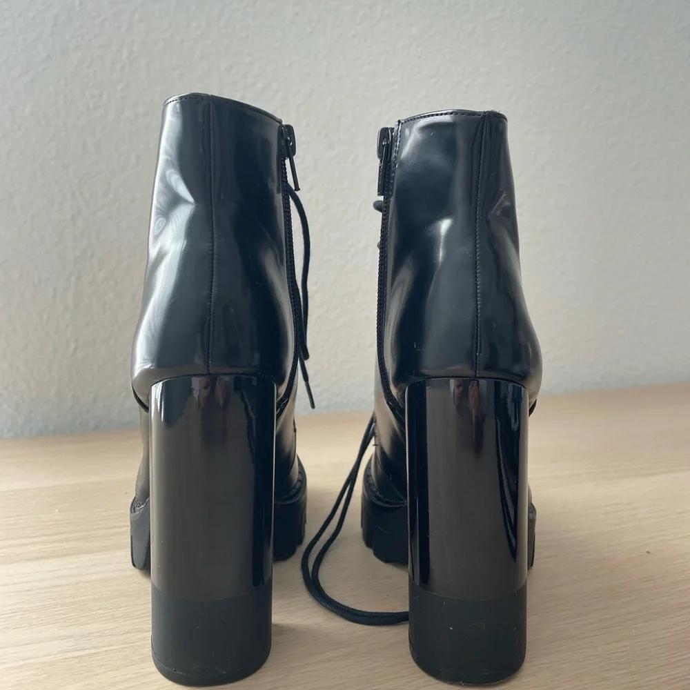 Zara Trafaluc Black Patent High heel Combat Boots - Picture 3 of 9
